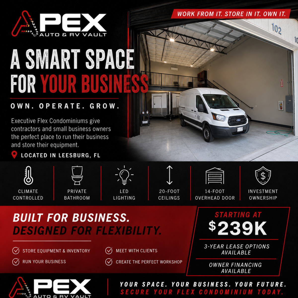 Apex executive flex condominium configured for a contractor and small business